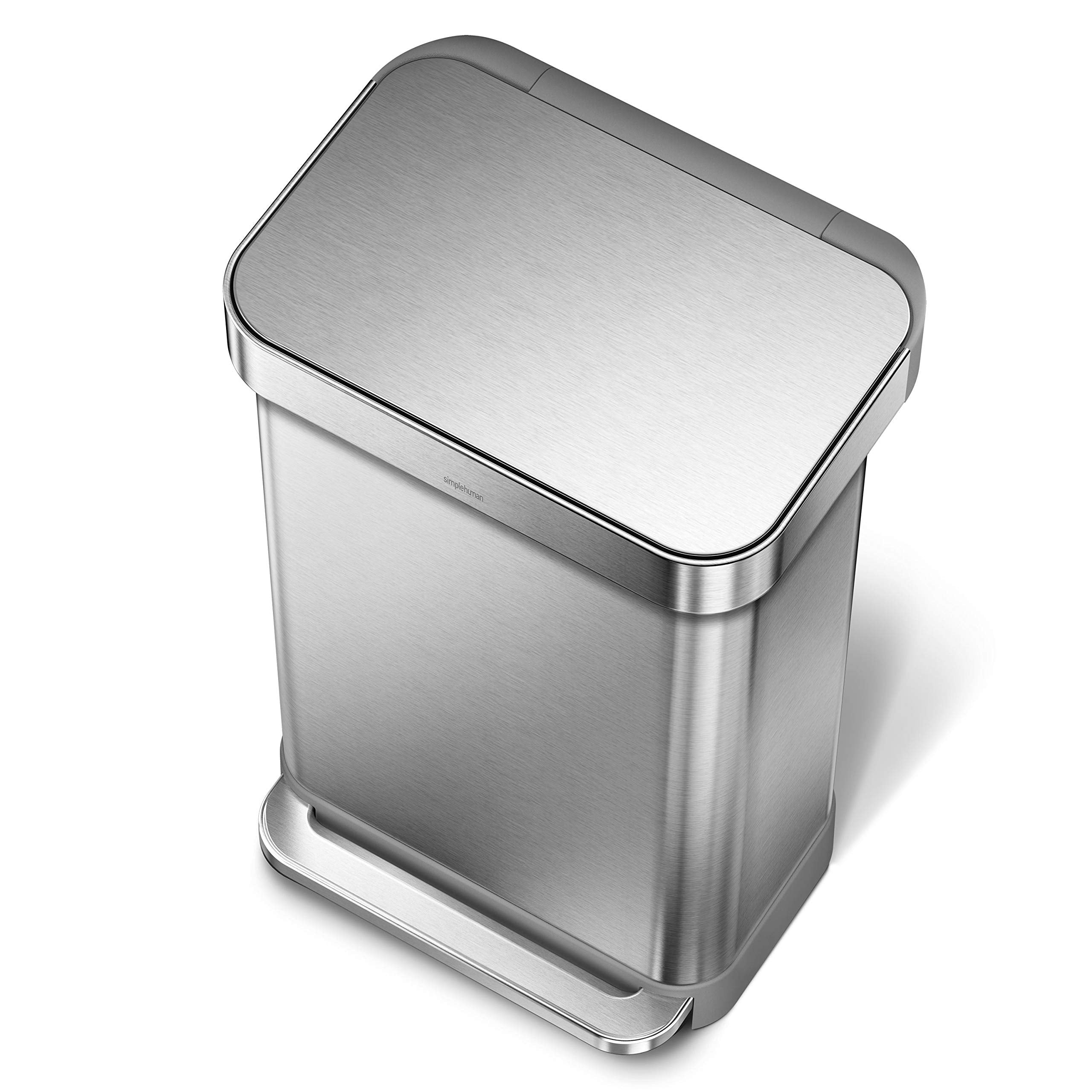 Simplehuman 45 Liter / 12 Gallon Rectangular Hands-Free Kitchen Step Trash Can With Soft-Close Lid, Brushed Stainless Steel